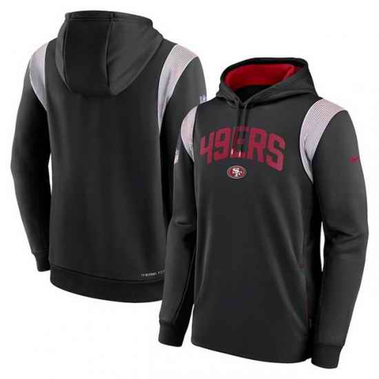 Men San Francisco 49ers Black Sideline Stack Performance Pullover Hoodie 001